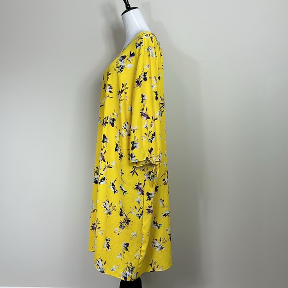 Brand new EVRI Yellow polyester dress with purple floral patterns Size 3X - Picture 2 of 9
